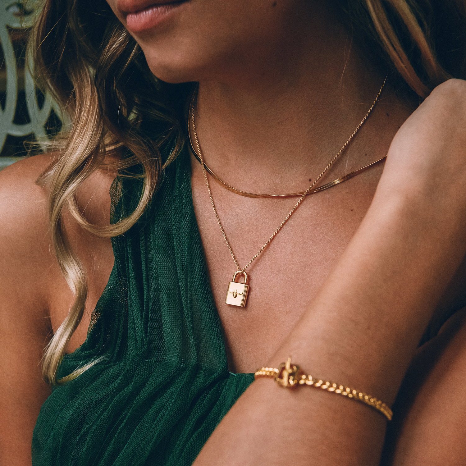 Small gold 2025 lock necklace