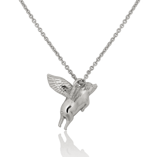 Flying Pig Necklace - Silver