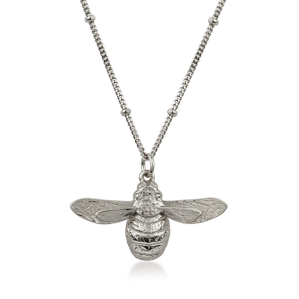 Larger Bumble Bee Necklace, with Bobble Chain - Sterling Silver
