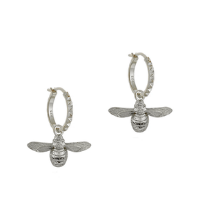 Silver bee hoop earrings